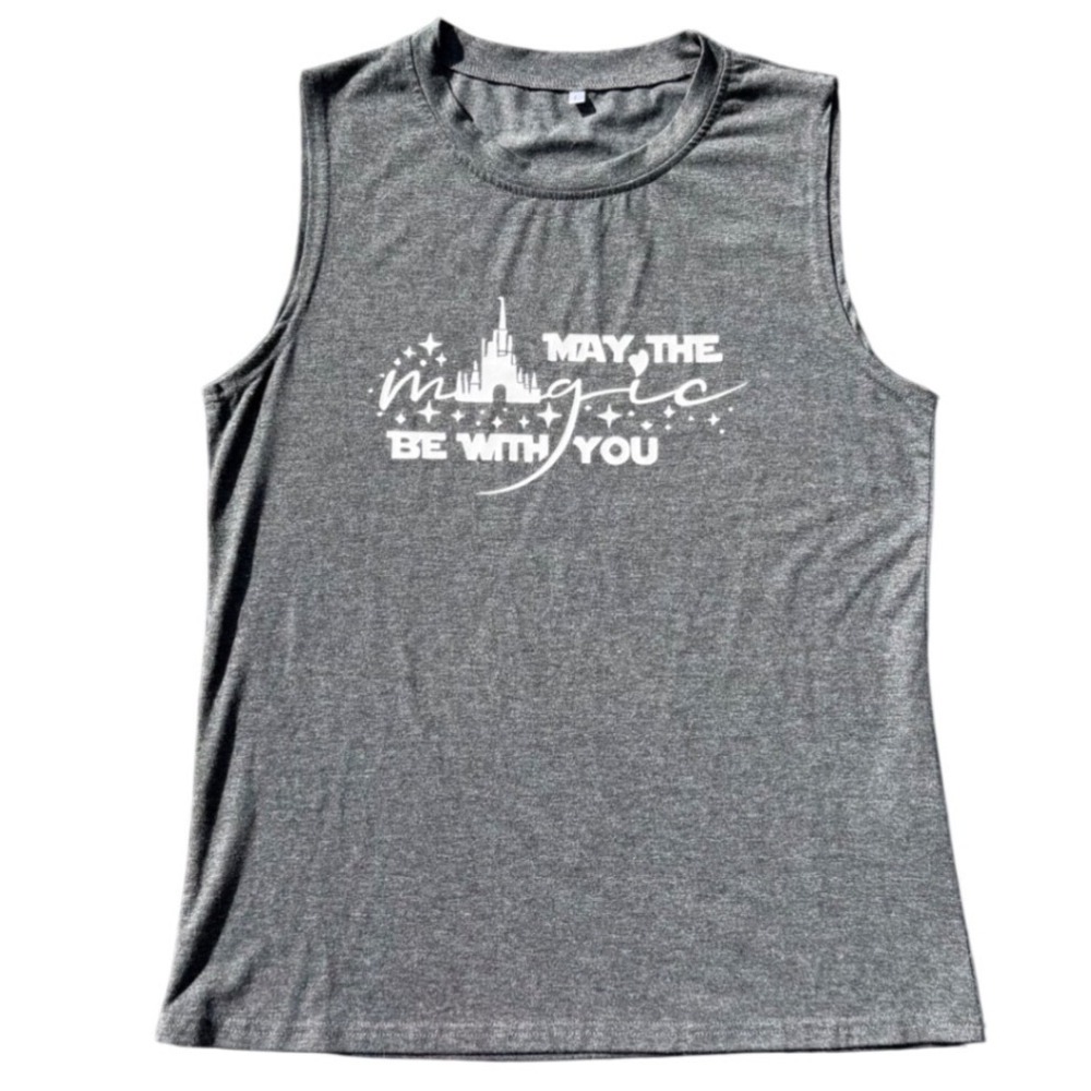 May The Magic Be With You (Disney) Castle Graphic Muscle Tank Sleeveless Large
